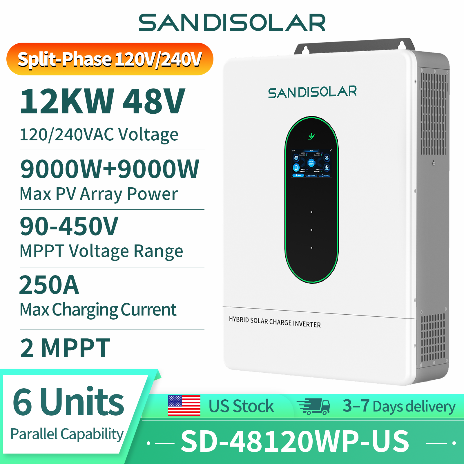 SANDISOLAR 12KW 48V Split-Phas - Drone Solar Charger recensie en prijs